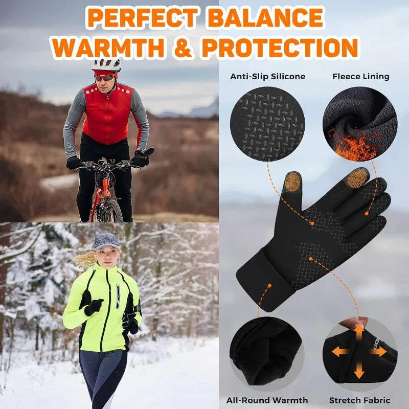Winter Warm Gloves Touch Screen Windproof Cold-proof Cycling Gloves, Men's Women's Running, Hiking Skiing Gloves